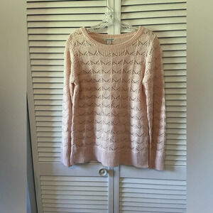 Hannah Open Weave Knit Chevron Sweater Barbie Pink Crew Neck Pastel Size Medium